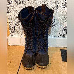 L.L. Bean Tall Lace-Up Bean Boots Navy Made in USA Women’s 7 Bean Signature